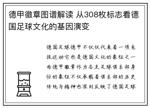 德甲徽章图谱解读 从308枚标志看德国足球文化的基因演变